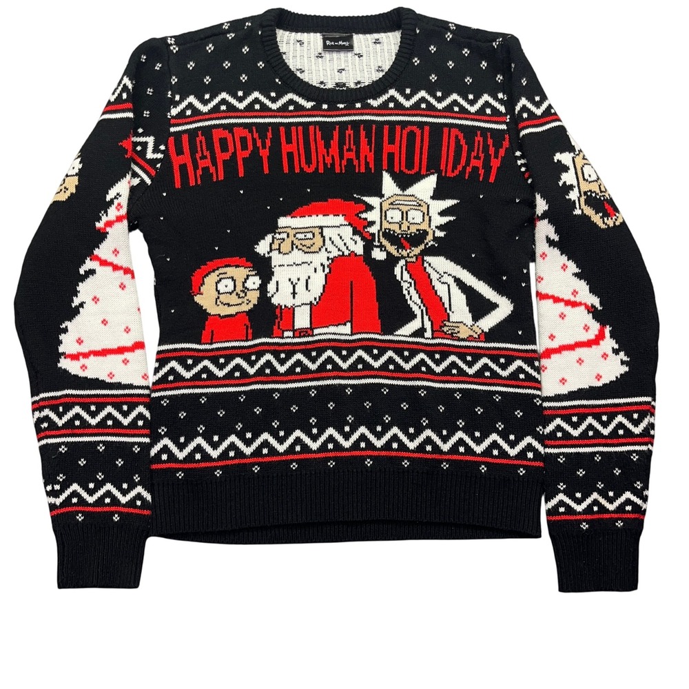 Rick and Morty Ugly Christmas Sweater Happy Human Holiday Adult Swim‎ M